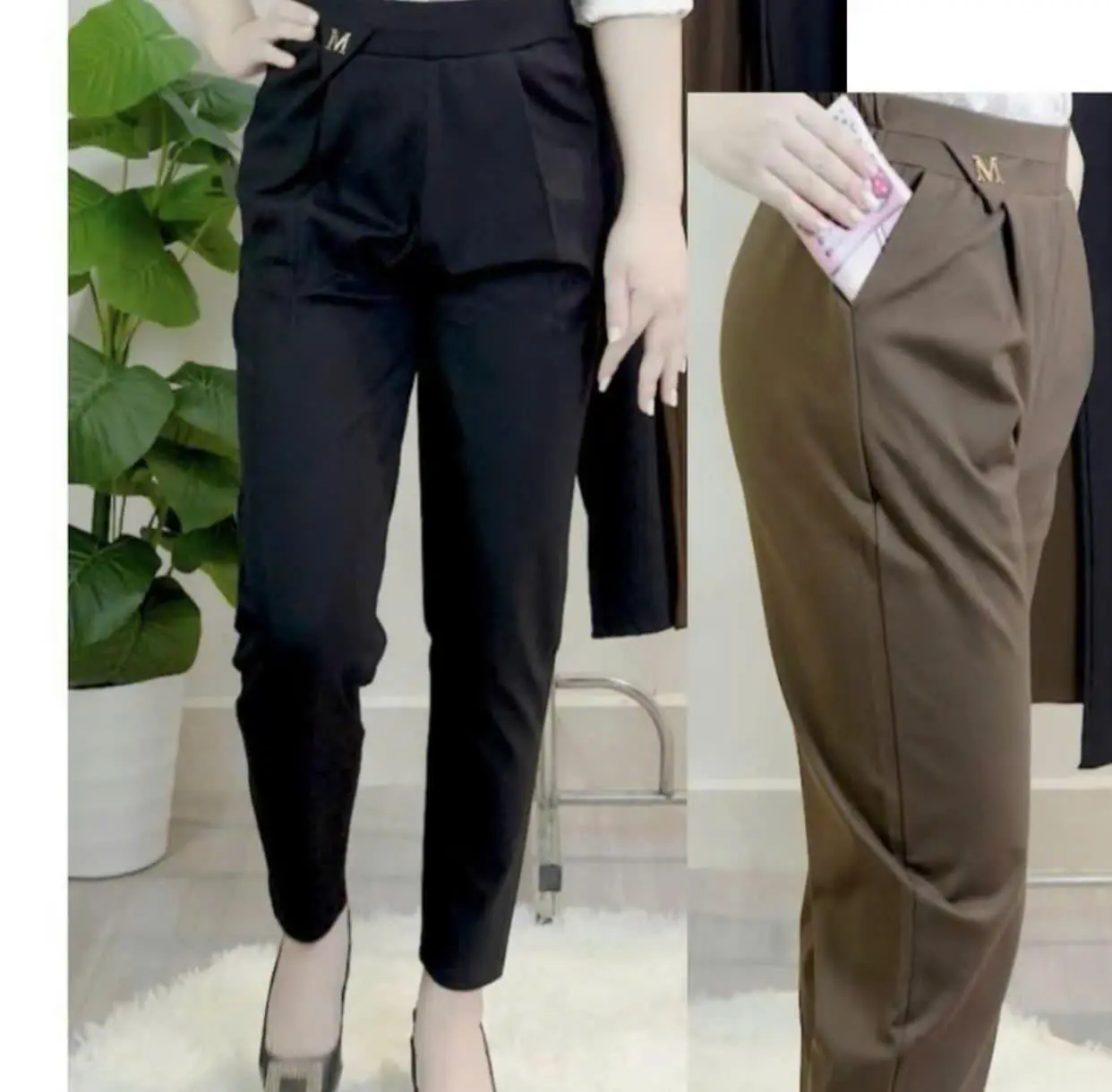Quần baggy nữ logo chữ M, quần baggy nữ công sở, chất vải umi hàn co giãn mặc thoải mái Pants