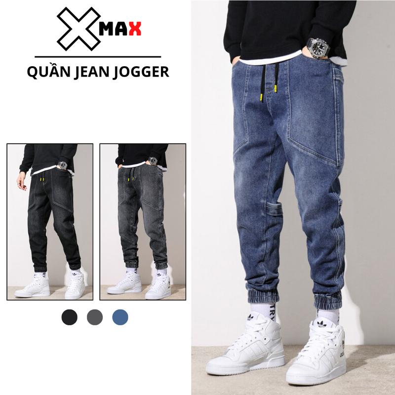 Quần jean jogger nam cạp chun bo gấu co giãn chất vải bò xịn dễ phối đồ Denim Xanh Menswear Pants Màu đen B052