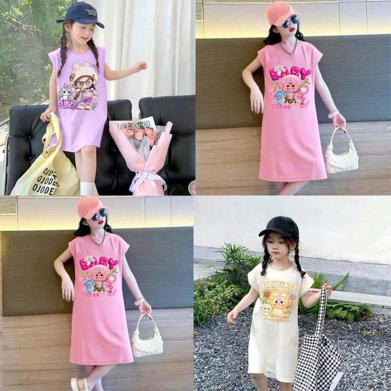 Váy Xuông sát nách cực kỳ xinh xắn dành cho bé gái 9-45 kg chất liệu COTTON in hình BABY-THREE MẪU VÁY XUÔNG. 7