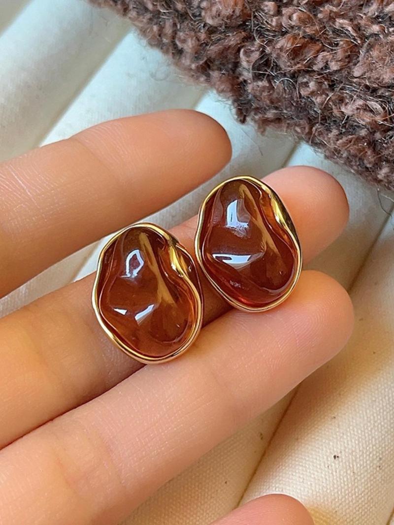 Product Introduction of Vintage Tiger Eye Stone Decorated Earrings Set, Elegant Geometric Design Earrings for Women, Trendy All-match & Exquisite Jewelry for Birthday Gift 10