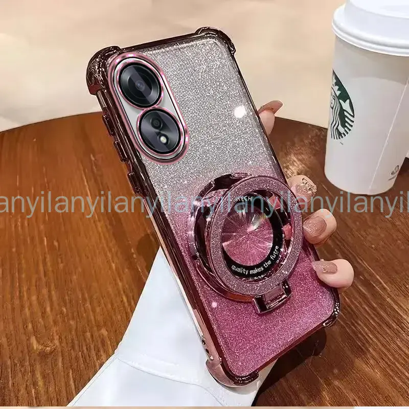 Ốp Chống Sốc, Dành Cho OPPO A58 A78 4G 5G, Bốn Góc, Ốp Điện Thoại Chống Sốc, Mạ Ốp Lấp Lánh, Hút Từ Tính, Che Phủ Toàn Bộ, Có Giá Đỡ 3