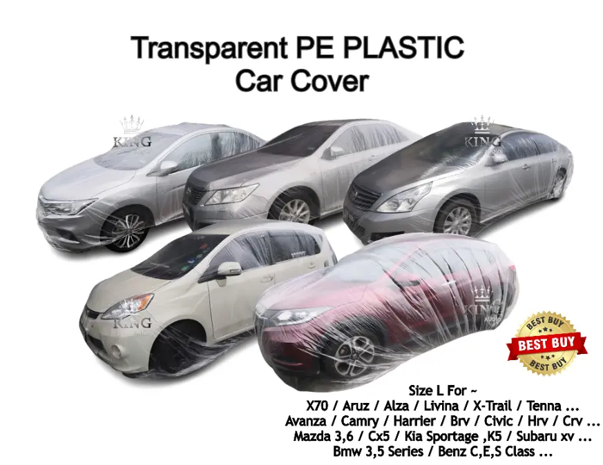 PE PLASTIC Transparent Car Cover Size Available M Sedan / L Suv,Mpv / LL Exora,Estima (FOR ~ Temporary use) Perodua / Proton / Toyota / Honda / Nissan / Mazda / Bmw / Benz ...