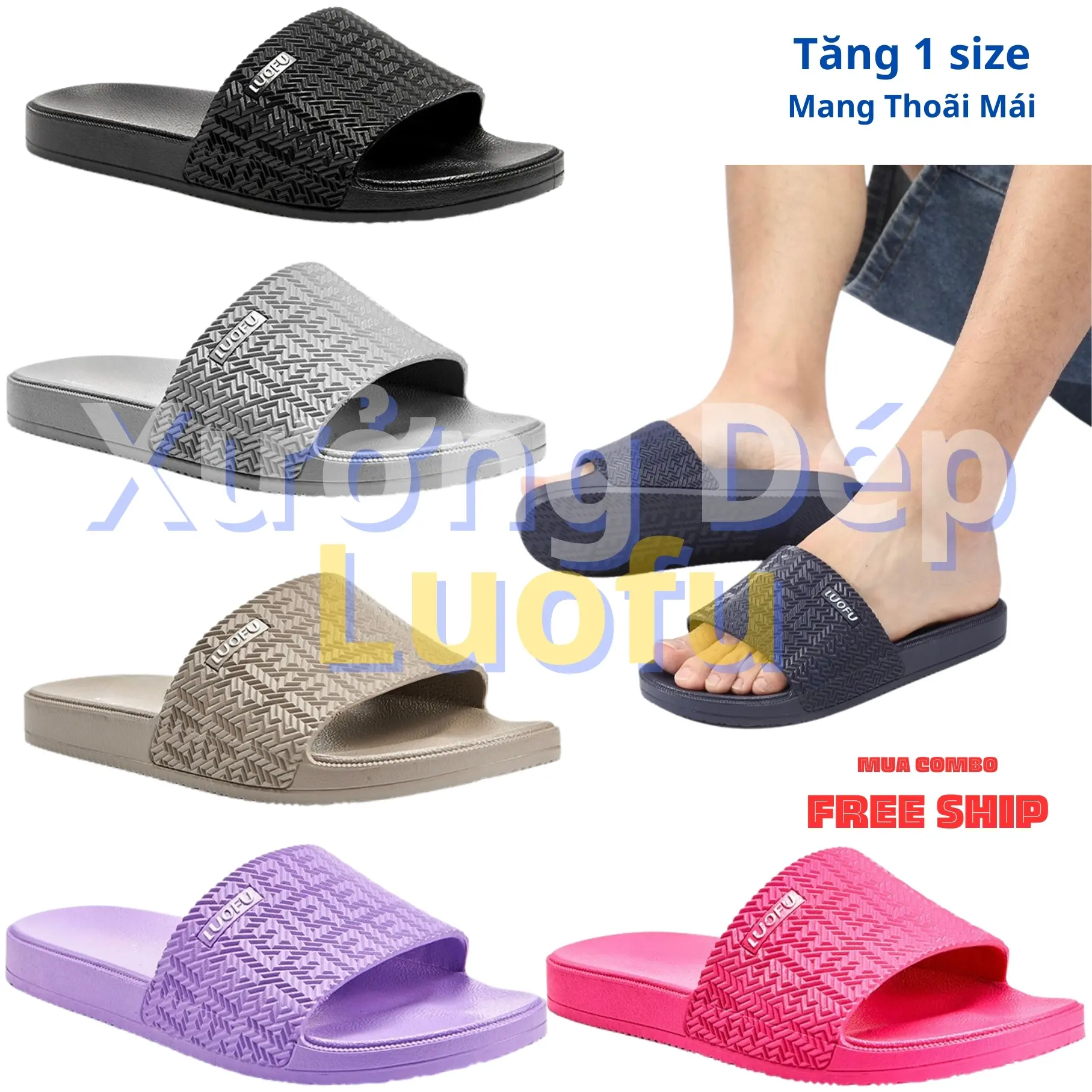 Dép Bánh Mì Loufu cao su PVC   dúc nguyên khối Slipper Cao Su DéP Đế Bằng Nam