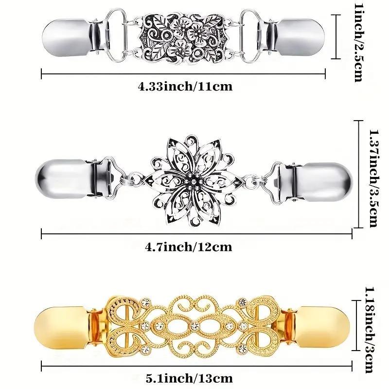 Vintage Sweater Shawl Clips, 3pcs/set Retro Sweater Cardigan Collar Clips, Shirts Dresses Brooch Clips For Women And Girls Wearing 1