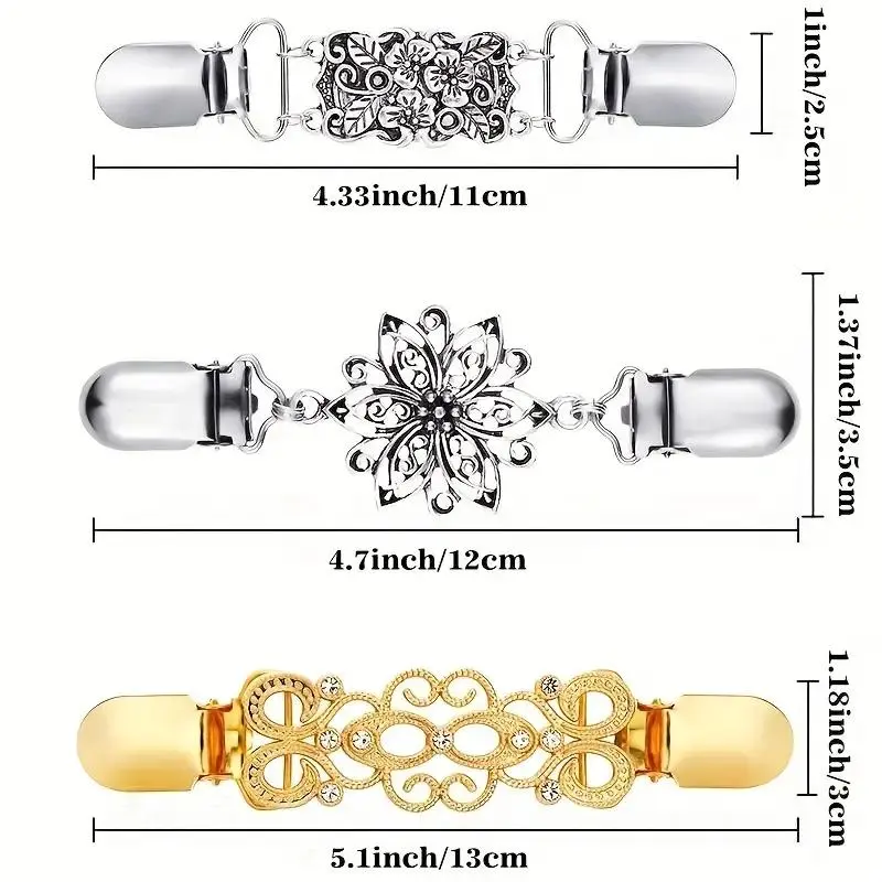 Vintage Sweater Shawl Clips, 3pcs/set Retro Sweater Cardigan Collar Clips, Shirts Dresses Brooch Clips For Women And Girls Wearing 1