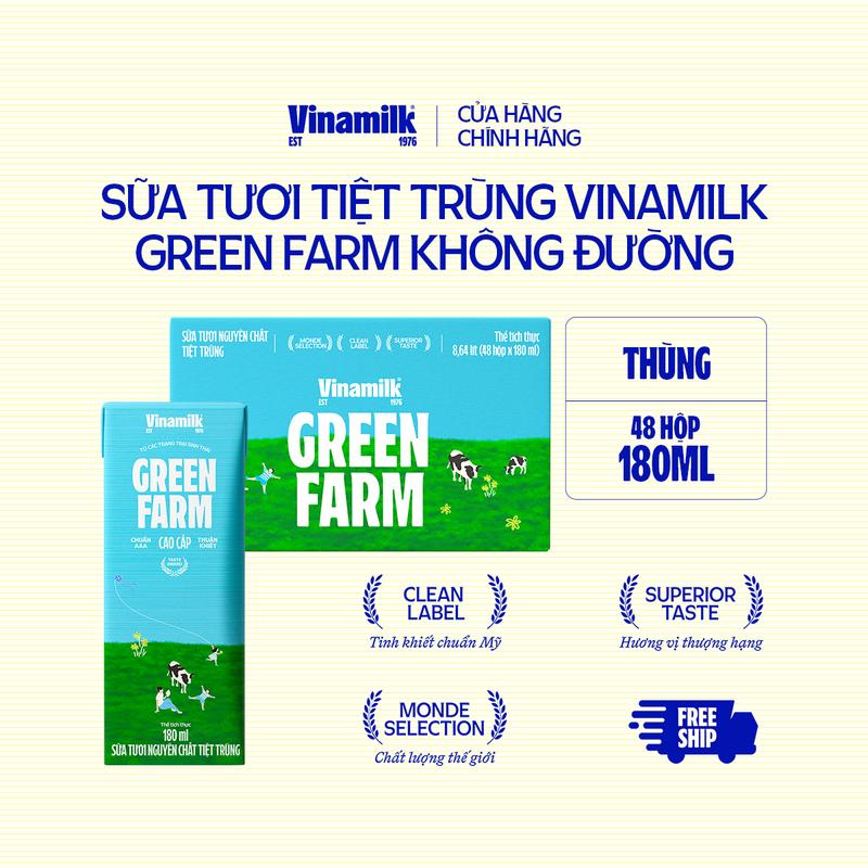 2 Thùng 96 Hộp Sữa Tươi Tiệt Trùng Vinamilk Green Farm không đường 180ml