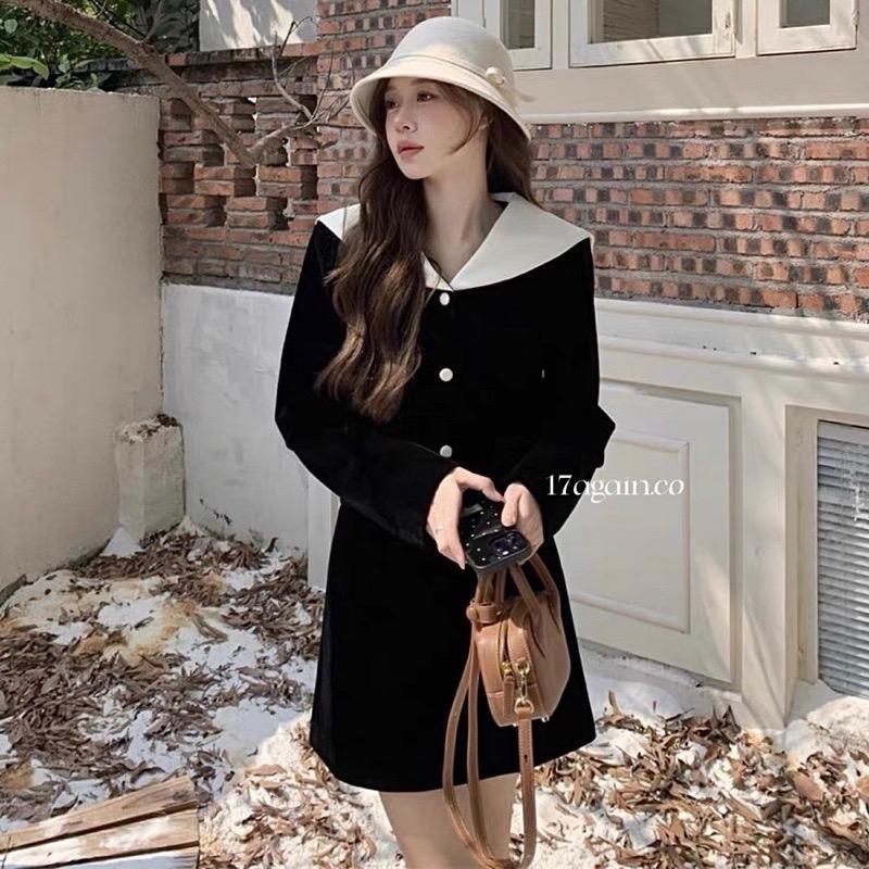 Set váy nhung cổ bèo trắng tiểu thư mix chân váy nhung 1