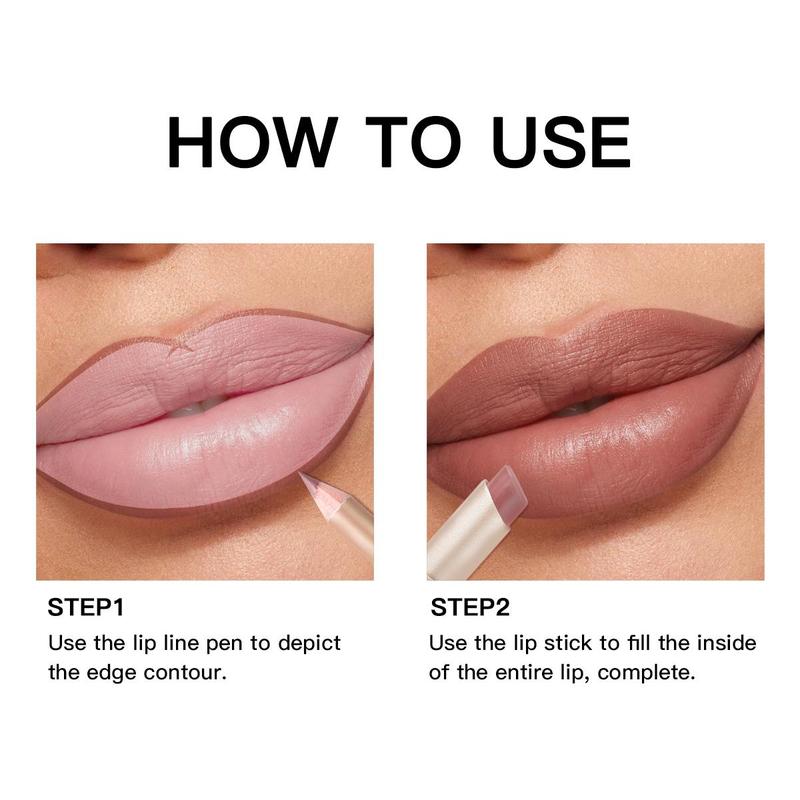 Product Introduction of 2 in 1 Lipstick & Lip Liner Makeup Set, 2 Counts/set Long Lasting Nude Color Lipstick Makeup Tool, Lip Gloss Lip Liner Lip Stain Lip Kit Sets, Gift for Girls & Women 9