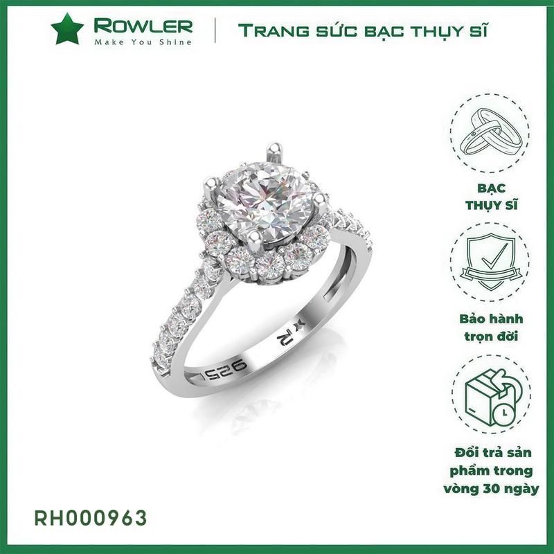  Nhẫn HALO bạc Thụy Sỹ đính full đá Moissanite viên chủ tròn 6.0ly RH000963- Trang sức bạc chính hãng_ROWLER 