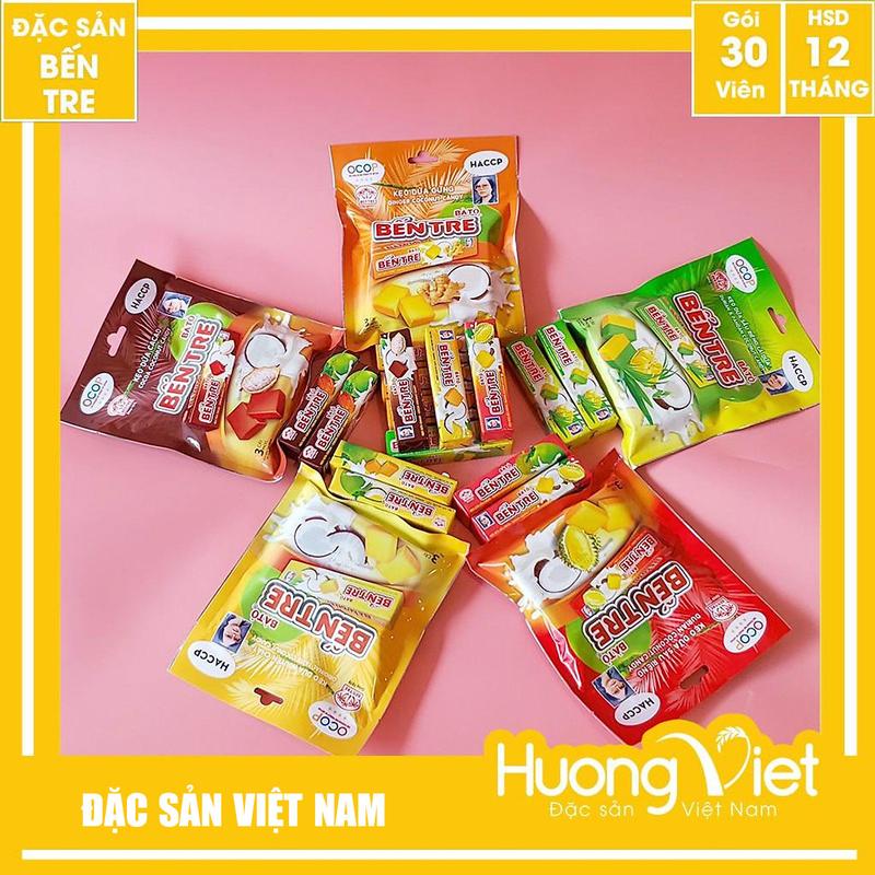 Kẹo dừa Bến Tre nước cốt dừa nguyên chất 150gr viên kẹo mềm dẻo túi 30 viên kẹo dừa hiệu Cô Hai Tỏ hương vị truyền thống vạn người mê đặc sản miền Tây làm quà biếu bánh kẹo Việt Nam đồ ăn vặt Hương Việt Mart