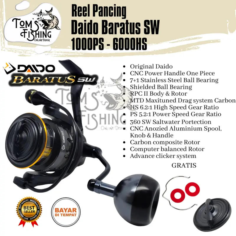 Reel Pancing DAIDO BARATUS SW 1000 - 6000 (7+1Bearing) Salt Water PH - Toms Fishing 2