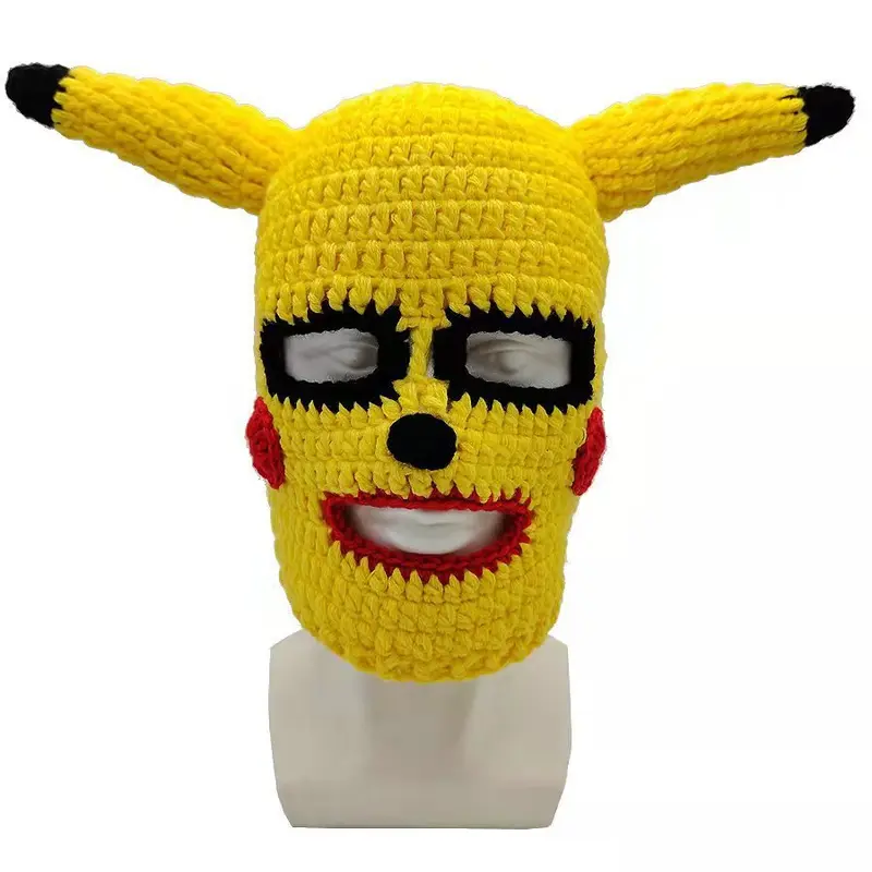 (Hỏa Tốc HCM) Mặt nạ len Pikachu dễ thương Mũ Len đội đầu độc lạ/ Mũ len hình Pikachu đội đầu hài hước 2