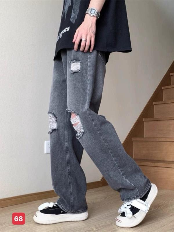 Quần baggy nam ống suông xám rách gối cao cấp phong cách hàn quốc - Diễm Nhi Store - MS68