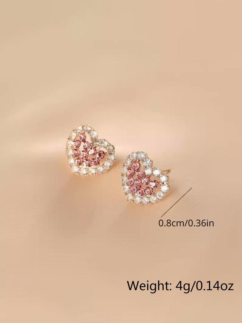 Product Introduction of Women's Elegant Rhinestone Decorated Heart Shaped Stud Earrings, New Style Exquisite Trendy Stud Earrings, Gorgeous Jewelry As Birthday Gift for Girlfriend, Valentine's Day, Gift 6