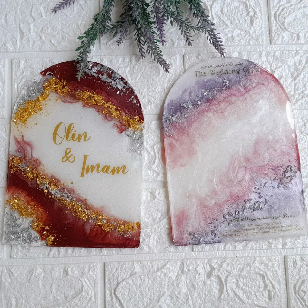 Plakat Akrilik Dome Custom Arch Resin Kubah untuk Mahar Seserahan dan Pernikahan Kado Ucapan