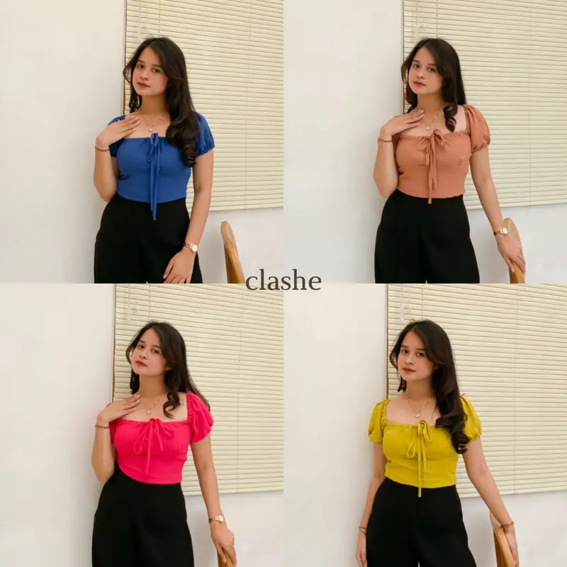 Baju Crop Wanita Atasan Lengan Pendek Crinkle Airflow Anti Lecek Korean Style Kekinian Terbaru Ootd Dea Top by Clashe 0