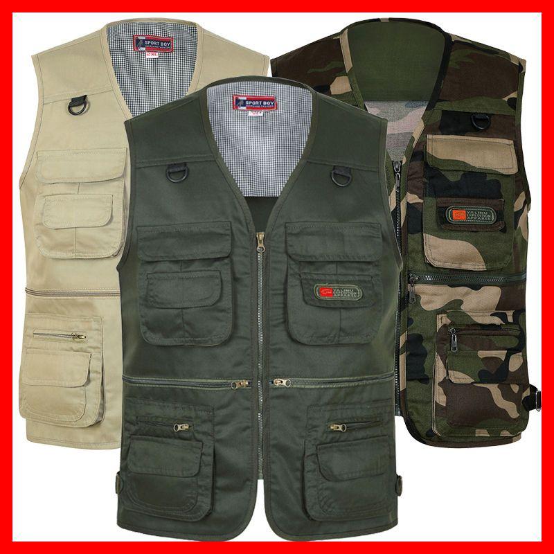 Áo khoác vest nam trung niên và cao tuổi, mùa xuân và mùa thu, giải trí ngoài trời, áo vest câu cá không tay, bố mặc mới Có Túi Menswear