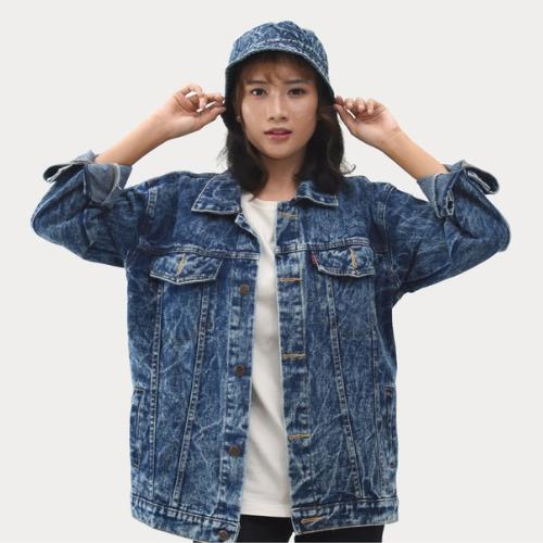 Jaket Jeans Blue Sandwash Wanita Denim Cewek Distro Bahan Tebal Polos 0