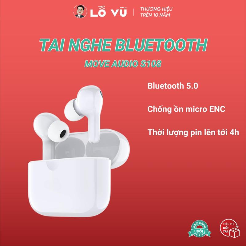 (Live) Tai nghe không dây bluetooth Move audio S108, công nghệ lọc mic ENC, bluetooth 5.0, thời gian sử dụng độc lập lên tới 4h, bảo hành lỗi 1 đổi 1