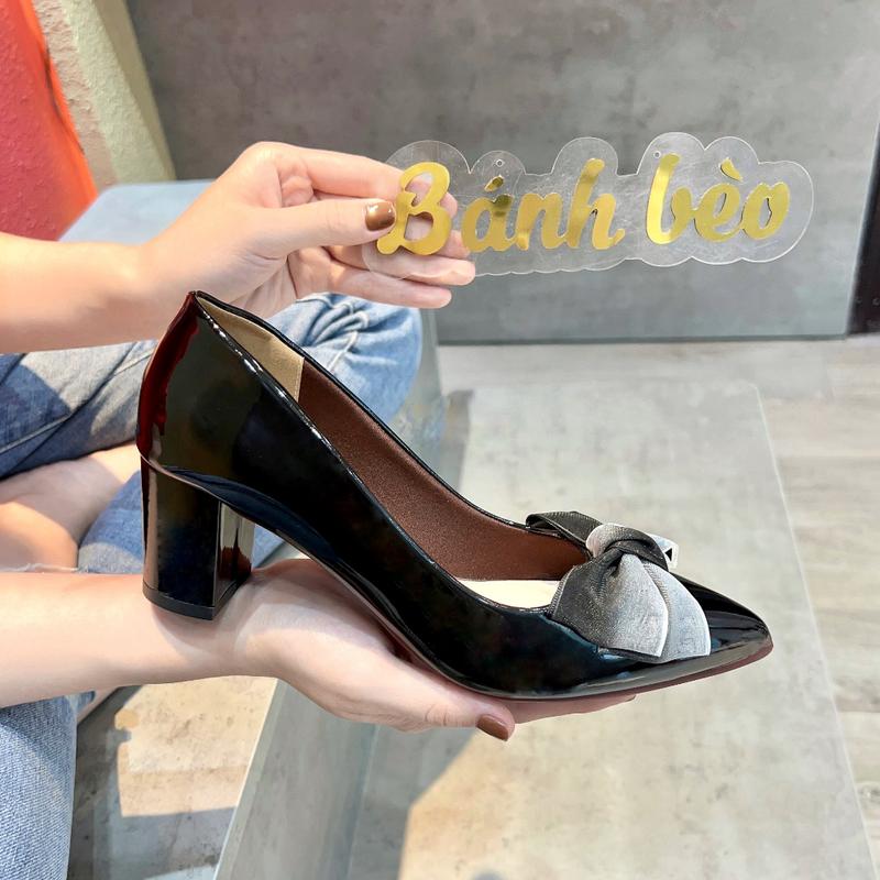 Giày Cao Gót Nữ Mũi Nhọn Giày Búp Bê gót vuông cao 5p êm và mềm - Cao 5cm - size 35 tới 40 Giày Bánh Bèo mã NO3D Shoes caogotnu giay bit