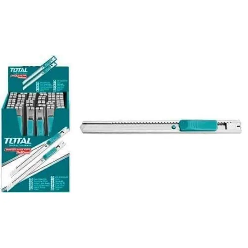 Dao rọc giấy mini siêu nhỏ THT5110906, lưỡi dao 9mmx80mm, thân thép không gỉ, kèm khóa tự động