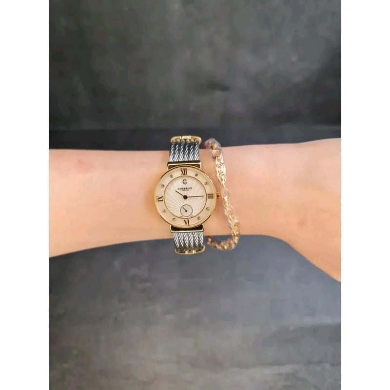 JAM TANGAN WANITA CHARRIOL ST TROPEZ SILVER GOLD C JAPAN QUARTZ MOVEMENT DIAMETER 3CM 2