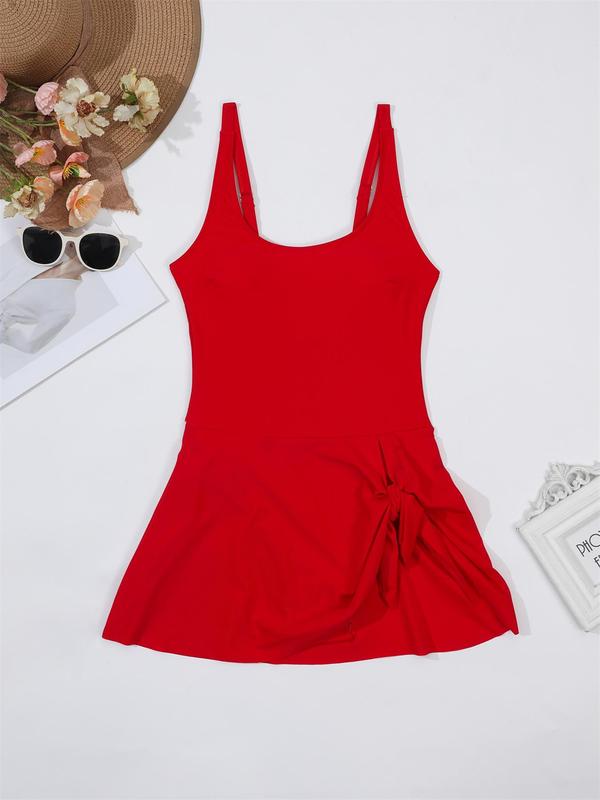 Christmas Gift Women's 2024 Solid Asymmetrical Ruched Knot Design Tank Swimsuit, Beach Adjustable Strap Sleeveless One-piece Swimwear for Beach Holiday Vacation, Chic Ladies Summer Clothes, Curve Swimwear UK 5