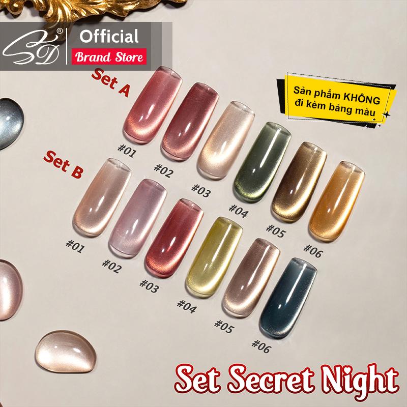 SD NAILS Set Gel Mắt Mèo Secret Night 6 Hũ - Mắt Mèo Ánh Trăng Cực Quang - KHÔNG KÈM BẢNG MÀU - Gel Mắt Mèo Ánh Trăng Hạt Mịn - Tone Màu Sang Trọng Quý Phái