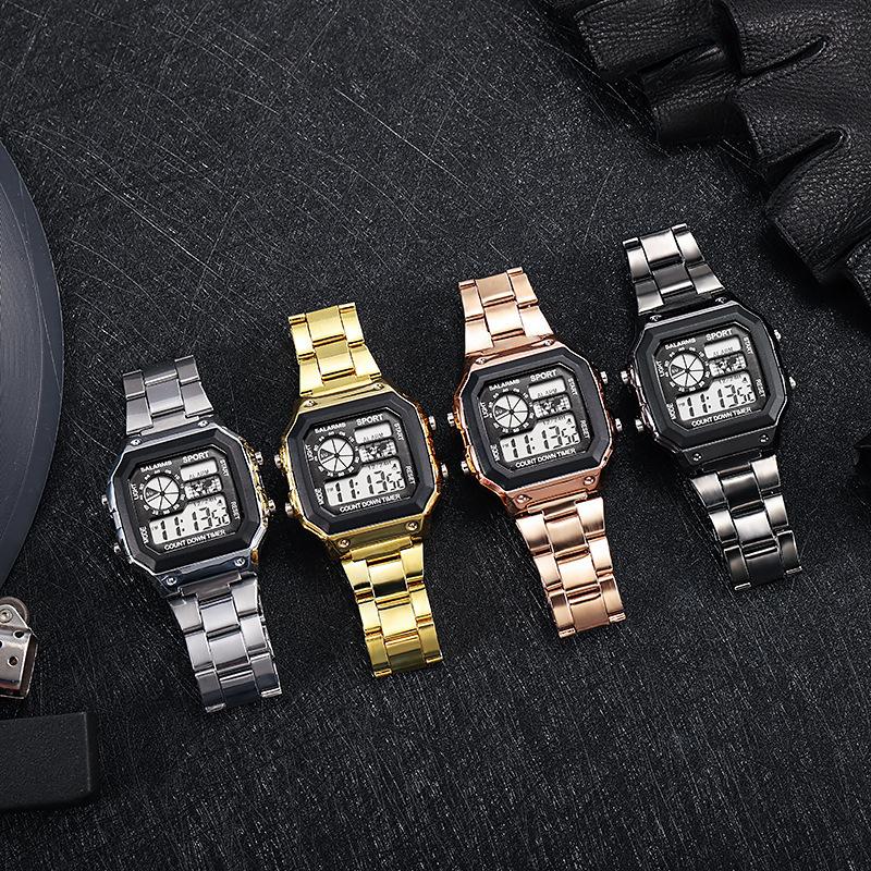 Product Introduction of Jam Tangan Elektronik Berkilau LED, Jam Tangan Persegi, Jalur Keluli, Jam Tangan Watches 15