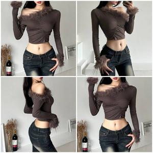 เสื้อแขนยาว แต่งขนเฟอร์ สีน้ำตาล แฟชั่น AR01