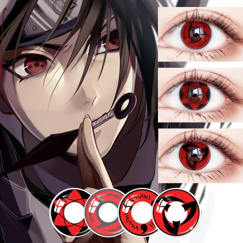 Kính Áp Tròng Màu Hóa Trang Sharingan, 1 Cặp, Naruto, Kakashi, Itachi, Uchiha, Kích Thước 14.4mm