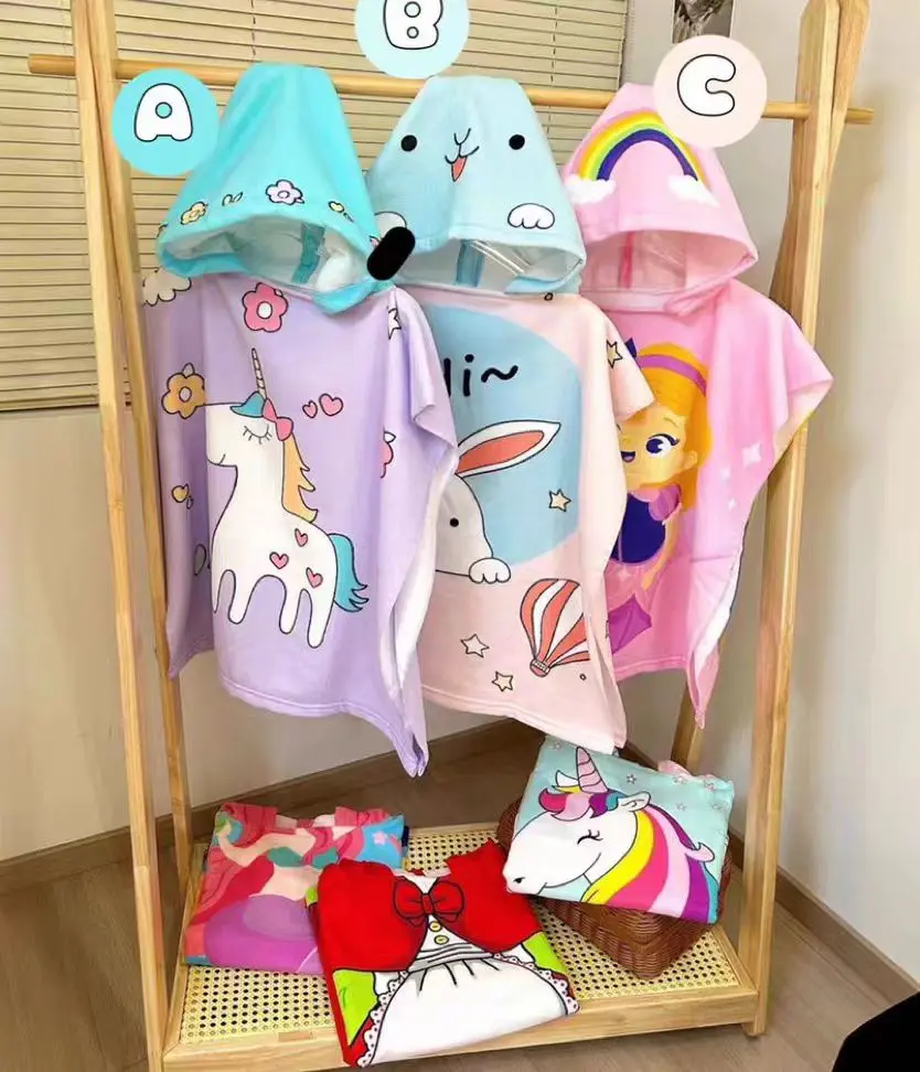 Children's cape, bath towel robe, summer thin hat, shower robe, baby girls, boys, little cape, beach towel, cartoon cute