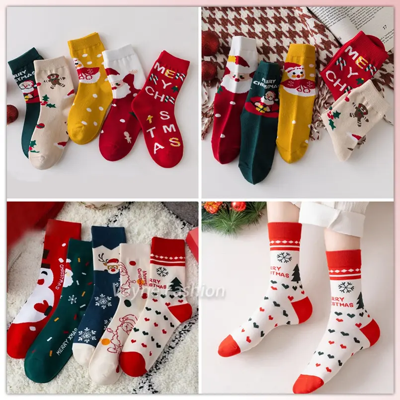 Set Of 5Pairs and 10Pairs Christmas Socks Women Christmas Couple Middle Socks Holiday Gift Couple High Top Socks