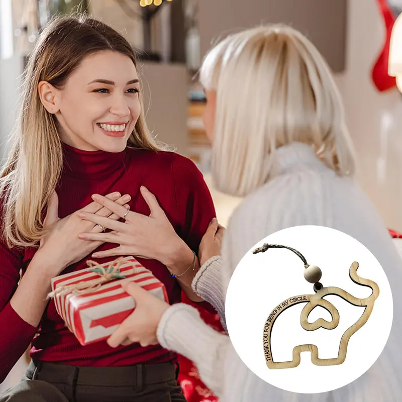 Wooden Elephant Design Ornament, 1/3/5 Counts Friendship Themed Ornament with Story Card, Sisterhood Elephant Ornament for Women Tribe 5