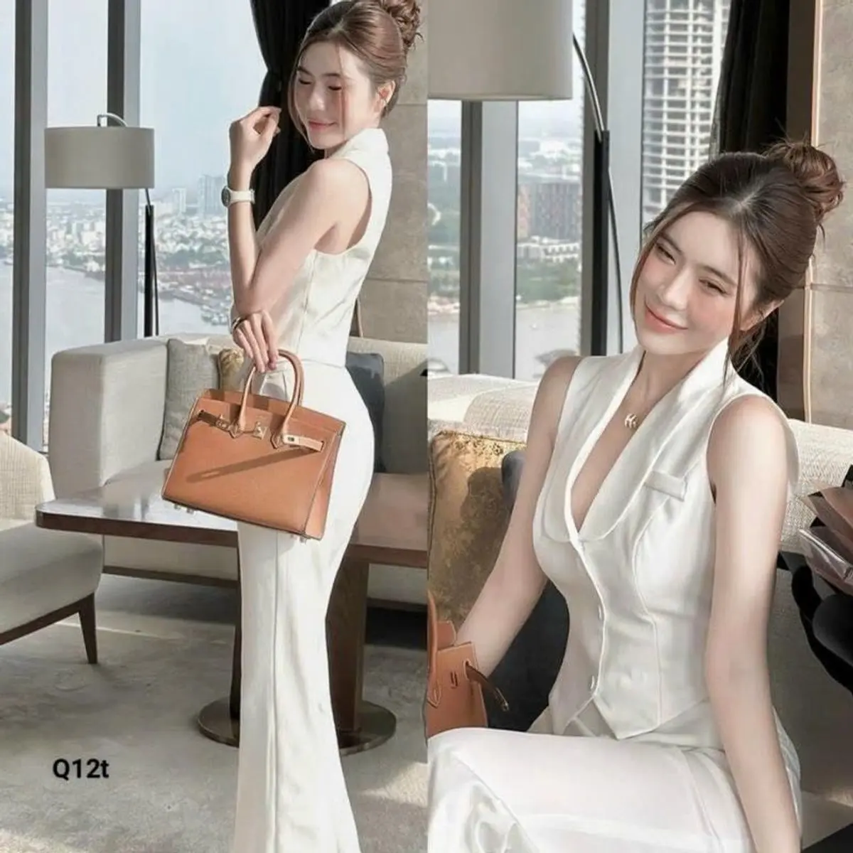 Bộ áo vest công sở tuyết mưa áo sát nách mix quần dài ống loe tôn dáng - Chất liệu mềm mịn và thoáng mát