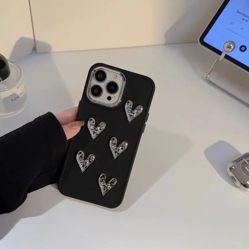 ￼Ốp Điện Thoại Dẻo Họa Tiết Trái Tim Đen Độc Đáo Cho iphone 7/8/plus/xsmax/11/12/13/14/pro/promax 4