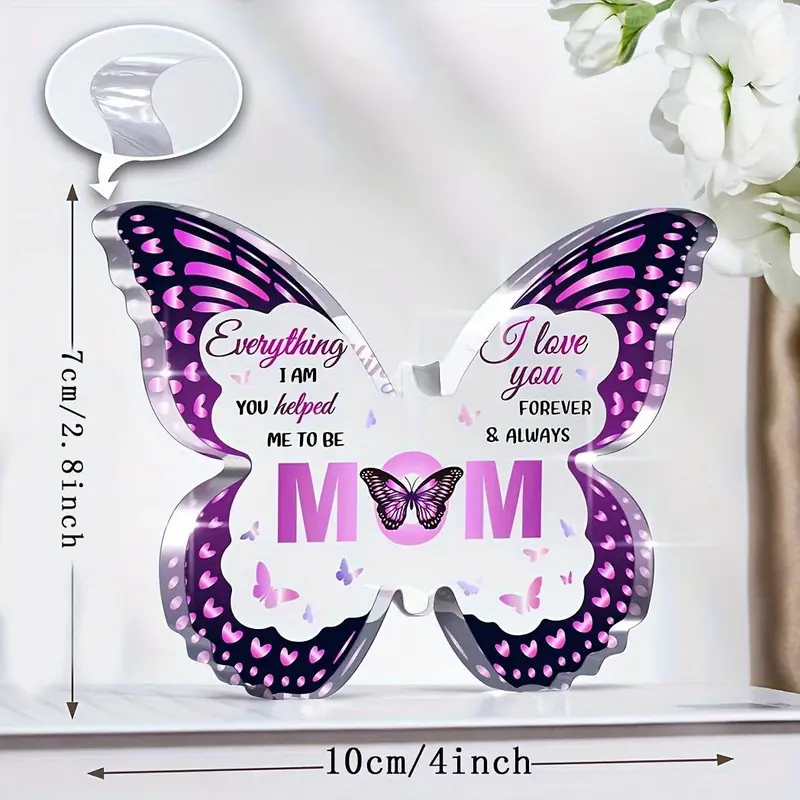Butterfly Shaped Acrylic Ornament, Butterfly & Letter Pattern Decorative Plaque, Creative Gift for Mom, Desk Ornament for Home and Office 1