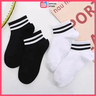 Tất vớ nam nữ cổ ngắn 2 sọc ngang phong cách Hàn Quốc