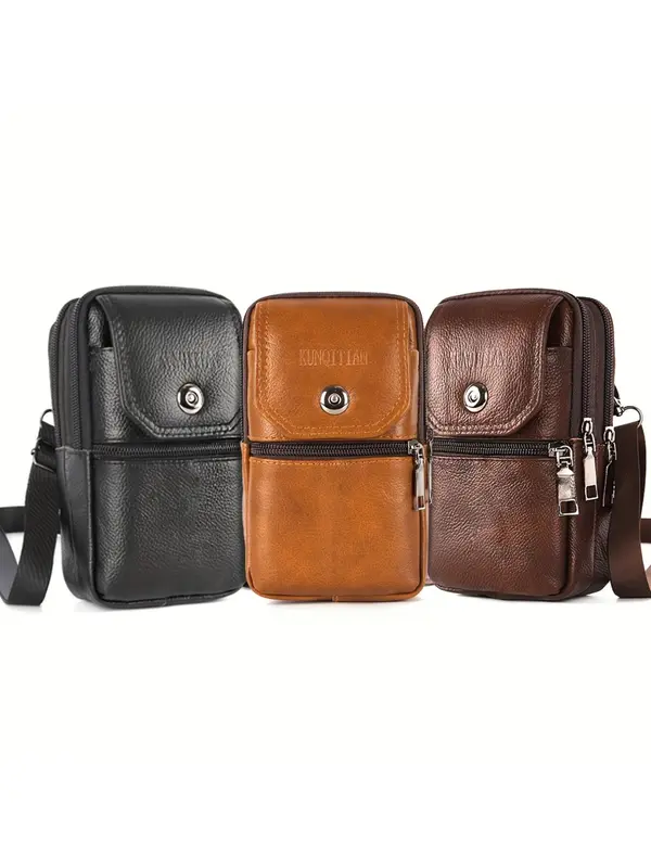 Men's Casual Plain Color Belt Bag, Fashionable Cowhide Belt Bag for Outdoor Work, Cycling, Fitness Exercise, Casual Trendy Versatile High-quality Daily Commuting Bag 0