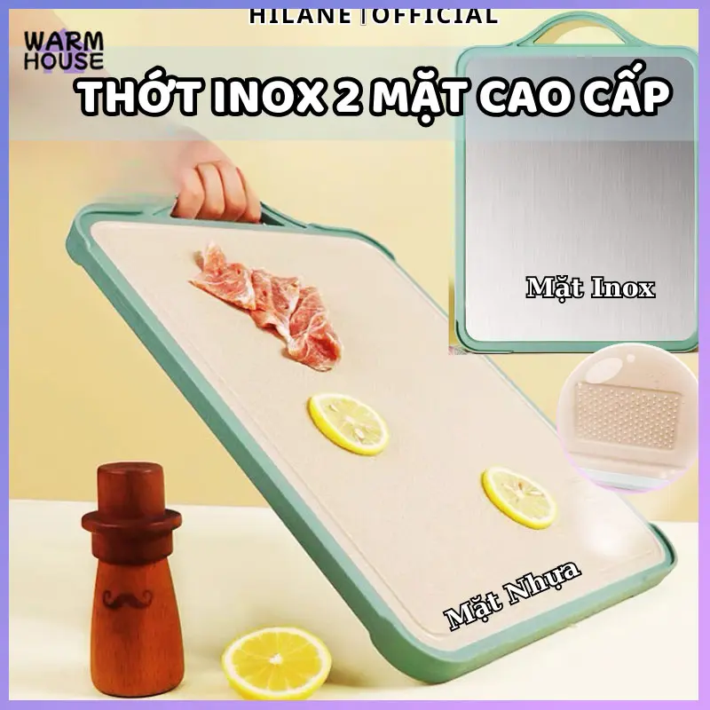 Inox 304 Thớt kháng khuẩn 2 mặt, nhựa PP chống nấm mốc, thớt inox đa chức năng chống gỉ, kháng khuẩn