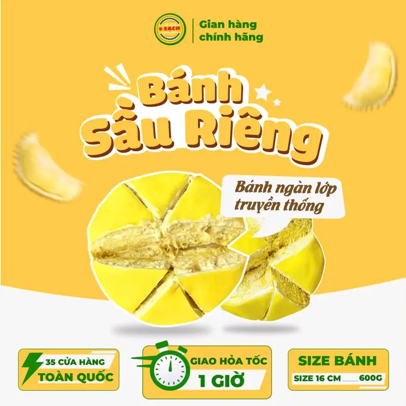 [Size 16cm] Bánh Sầu Riêng Ngàn Lớp Truyền Thống 9 Sạch - Thơm Ngon Đậm Vị Sầu Riêng 0