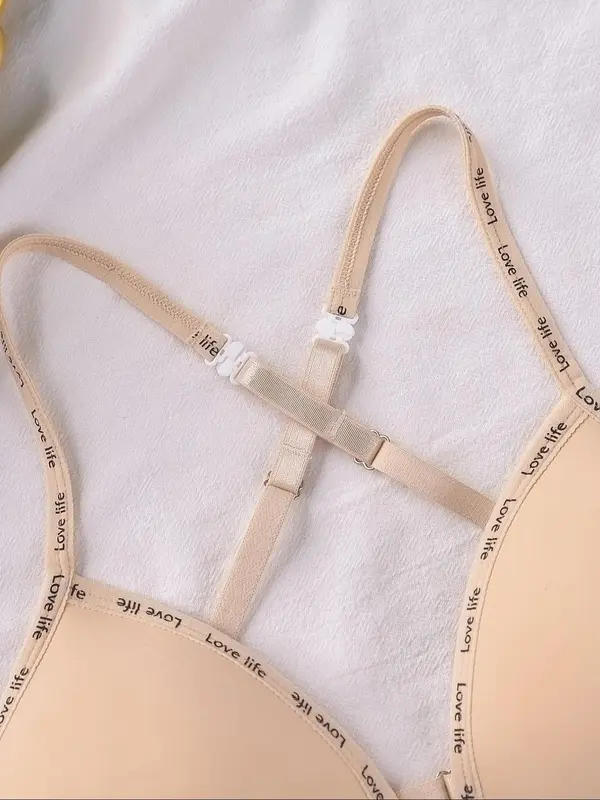 Women's Solid Color Letter Trim Wireless Bra, Breathable Comfortable Cross Back Bra, Soft Supportive Lingerie for Daily Wear, Women's Lingerie for All Seasons 3