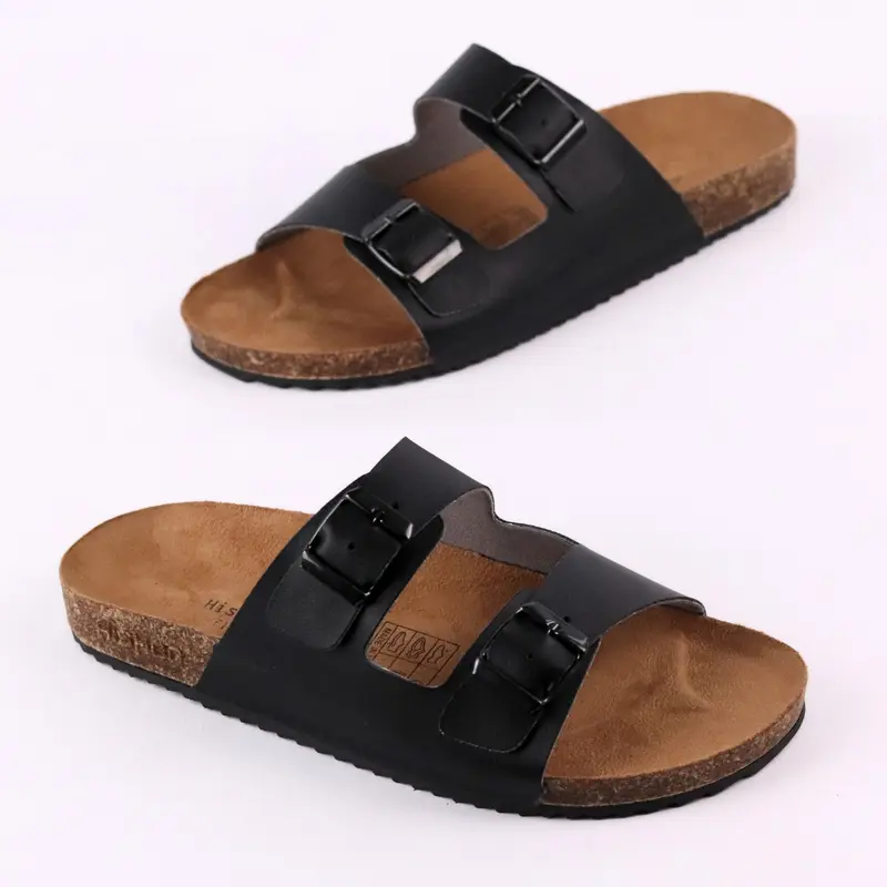 Dép đế trấu birken nam nữ unisex 2 khóa da PU tổng hợp lót da lộn size 35-43 chính hãng Hishoo S093 5