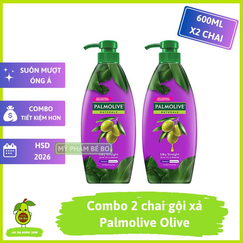 Combo 2 chai dầu gội Palmolive Olive 600ml - gội xả 2 in 1 dầu gội đầu dầu xả tóc chiết xuất thiên nhiên óng mượt tóc ngăn rụng tóc