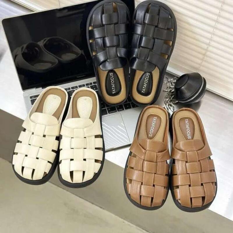 Product Introduction of Slippers Women Summer Shoes Pantofle Cover Toe Slides Loafers Fashion Low Female Mule 2025 Mules Rubber Rome Hoof Heels F 0