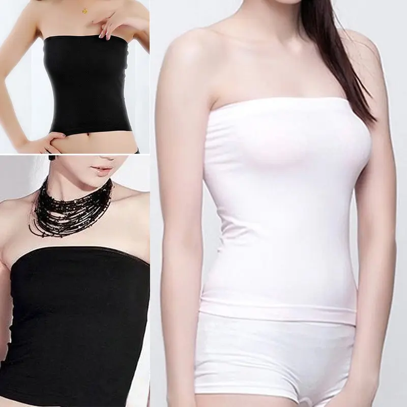 Women Fashion Layering Stretch Bottoming Strapless Femal Plain Tube Top Seamless Sleeveless Tee Tube Top Strapless