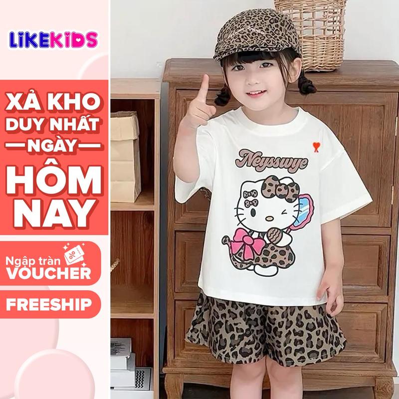  SET quần với áo cho bé gái hoạ tiết BEO KITTY LikeKids E98 