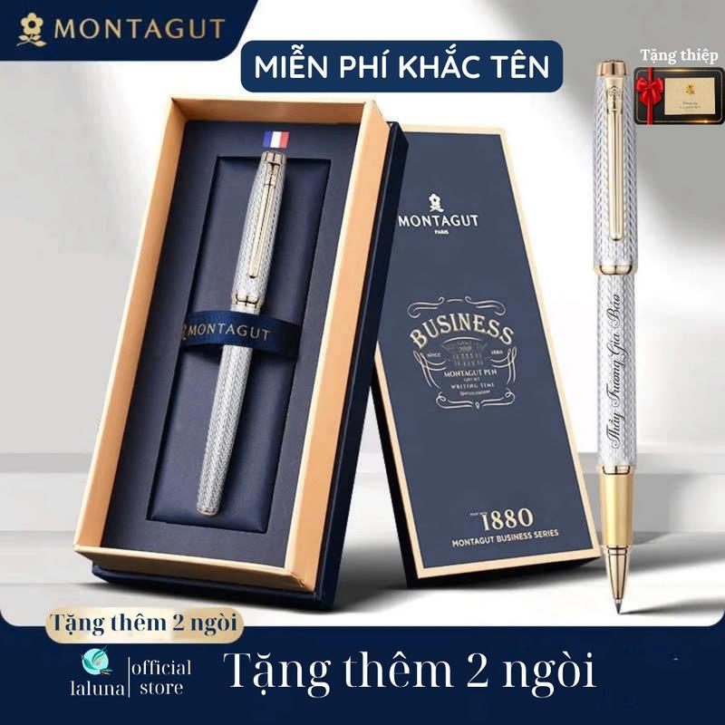 Bút ký Pháp vân chìm MONTAGUT KHẮC TÊN Miễn Phí 2006 vỏ kim loại đồng mực xanh B220