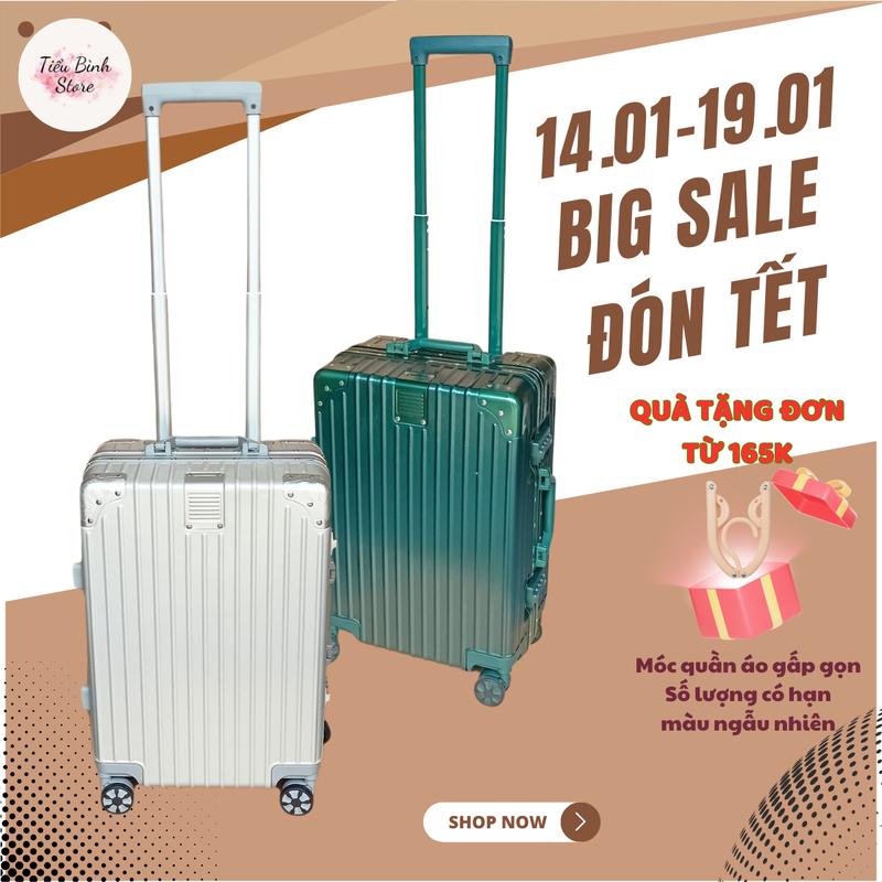 size 20 Vali khung nhôm cao cấp màu nguyên khối vali khung nhôm khóa sập khóa chống trộm TSA hành lý thích hợp cho những chuyến đi dài và ngắn hạn Nam Đồng Nhung 4 bánh xoay 360 valik hung nhom khoasap