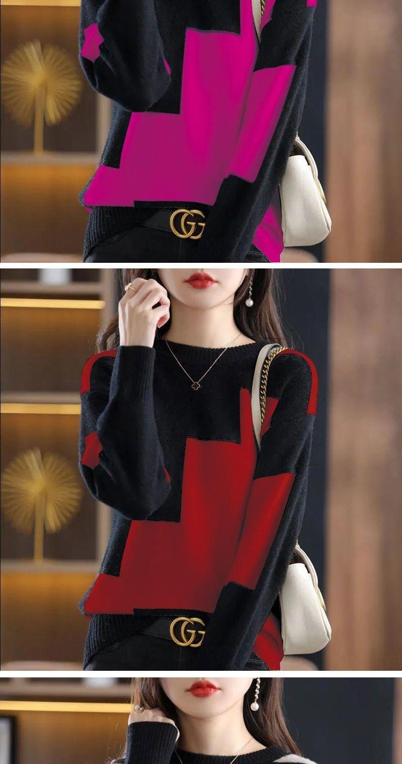 Product Introduction of Áo Len, Dành Cho Nữ, Hàng Mới Về Năm 2024, Thích Hợp Cho Mùa Thu Và Mùa Đông, Cổ Tròn, Thiết Kế Khối Màu, Ấm Áp, Tay Áo Dài, Dáng Rộng Vừa Vặn, Kiểu Áo Chui Đầu, Dày Dặn, Thích Hợp Cho Mùa Xuân, Áo Sơ Mi Lớp Nền Dệt Kim 7